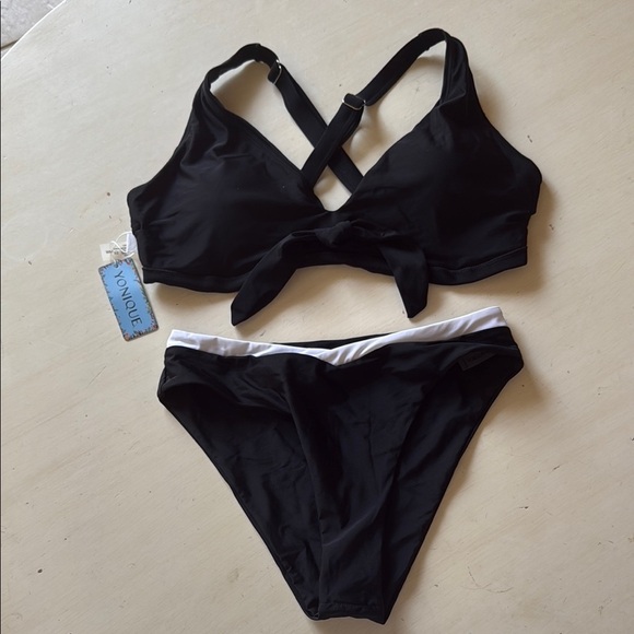 *NWT - YONIQUE 2 PIECE BLACK SWIMSUIT - Picture 1 of 7